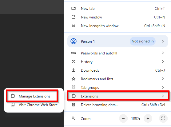 Extensions option