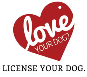 Image of a red heart with the words Lobe Your Dog? and License Your Dog