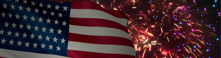 Image of an American Flag as fireworks